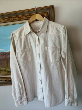 LOFT Cream Women's Pearl Snap Shirt